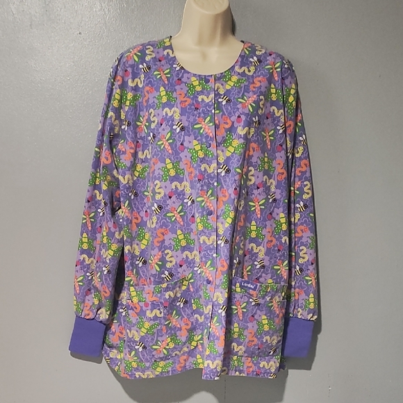 Butterfly 🦋  Bees 🐝 Worms 🐛 Ladybug 🐞 Print Women's Nurse Scrub Jacket - Picture 3 of 17